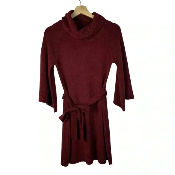 Mossimo Supply Co. Dresses & Skirts - Mossimo Burgundy Red Tie Waist Turtleneck Sweater Dress XS